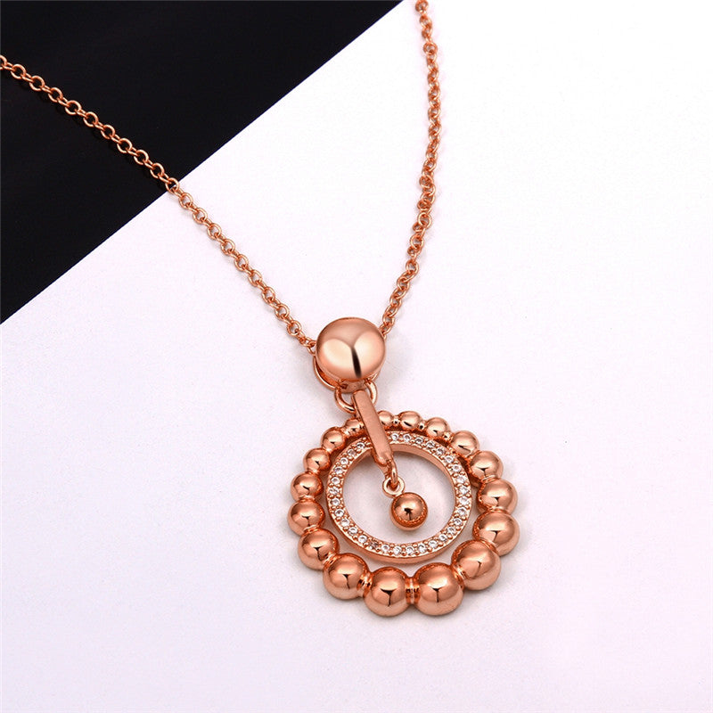 Double Circle Shape Plated Metal Copper Charm Necklace