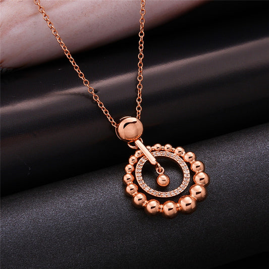 Double Circle Shape Plated Metal Copper Charm Necklace