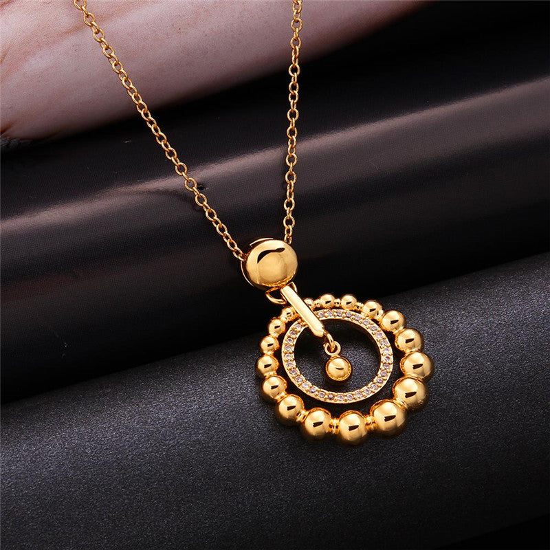 Double Circle Shape Plated Metal Copper Charm Necklace