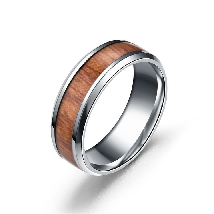 Gender Neutral Faux Wood Design Steel Ring.