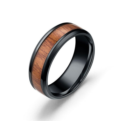 Gender Neutral Faux Wood Design Steel Ring.