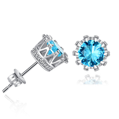 Round Crown Shape Zircon Stud Earrings