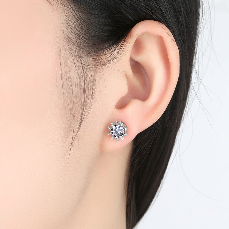 Round Crown Shape Zircon Stud Earrings