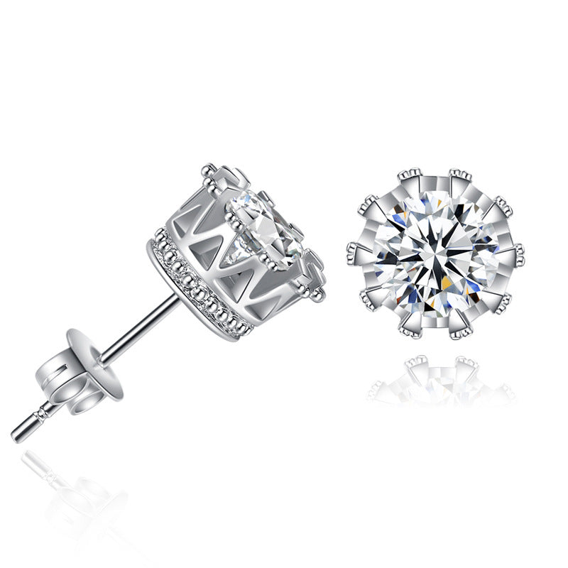 Round Crown Shape Zircon Stud Earrings