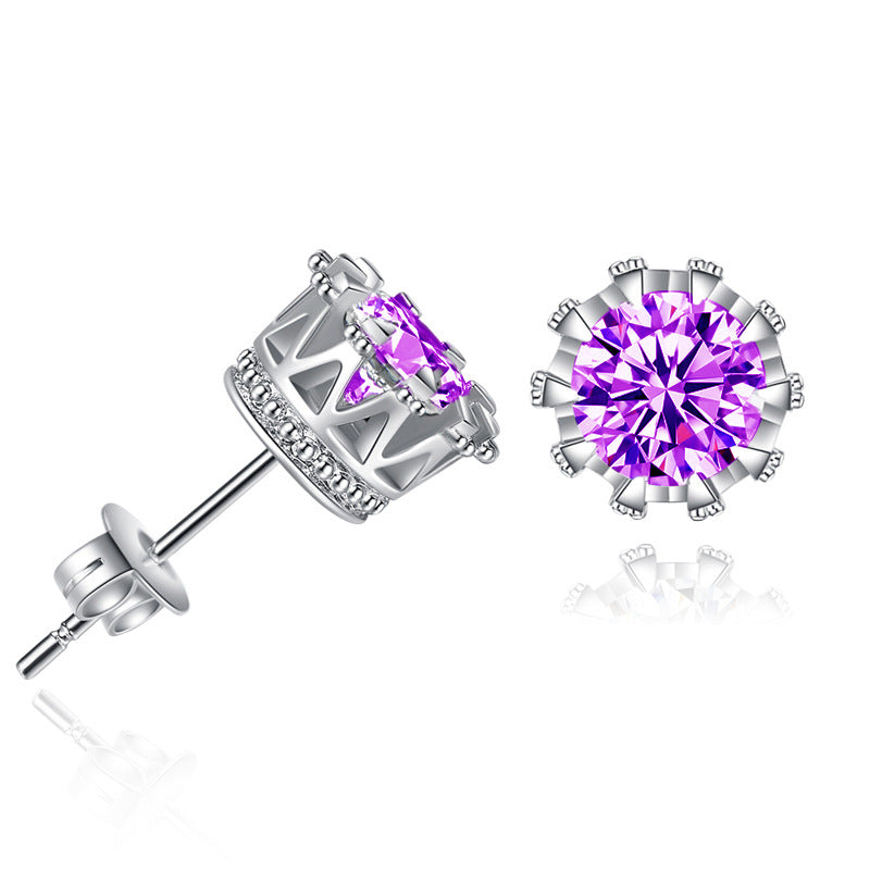 Round Crown Shape Zircon Stud Earrings