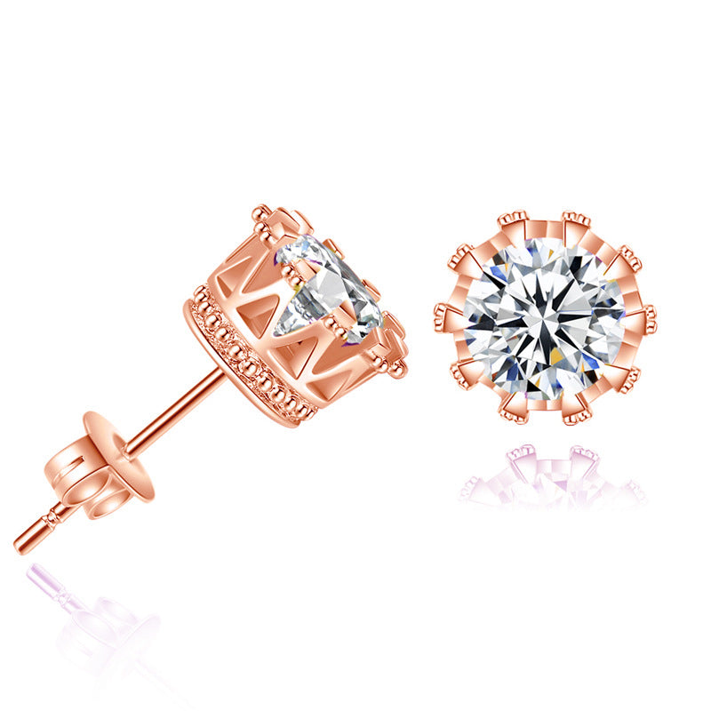 Round Crown Shape Zircon Stud Earrings