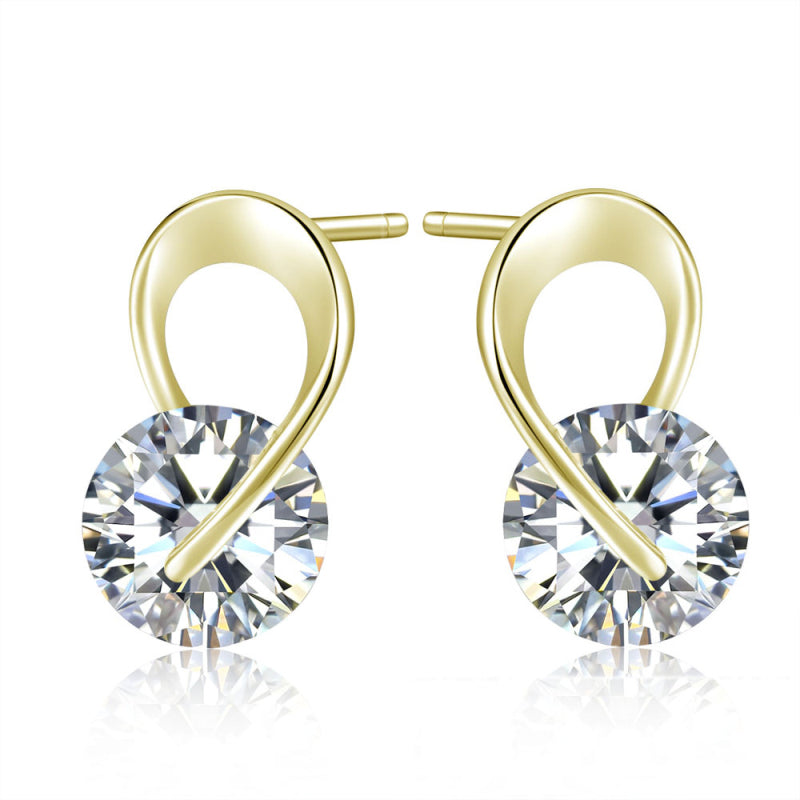 Curved Brass Zircon Stud Earrings