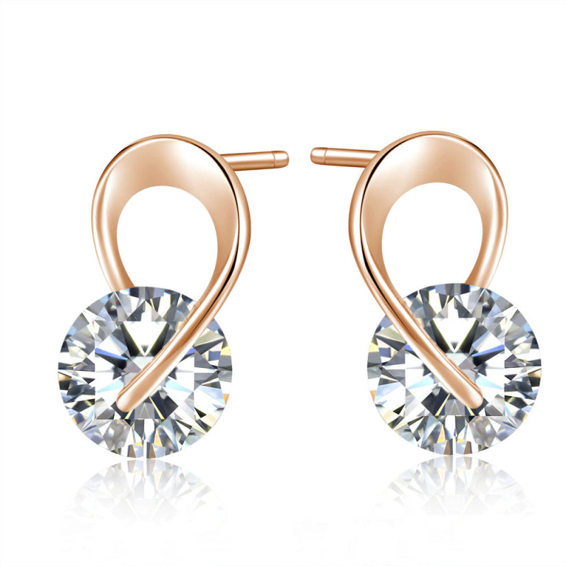 Curved Brass Zircon Stud Earrings