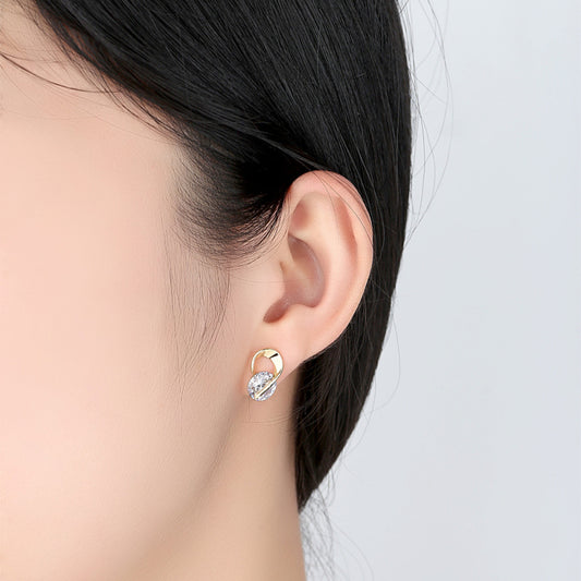 Curved Brass Zircon Stud Earrings