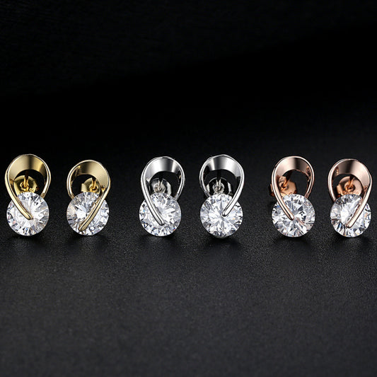 Curved Brass Zircon Stud Earrings