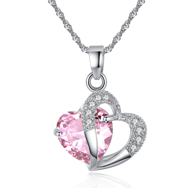 Dual Heart Shape Zircon Crystal Pendant Necklace