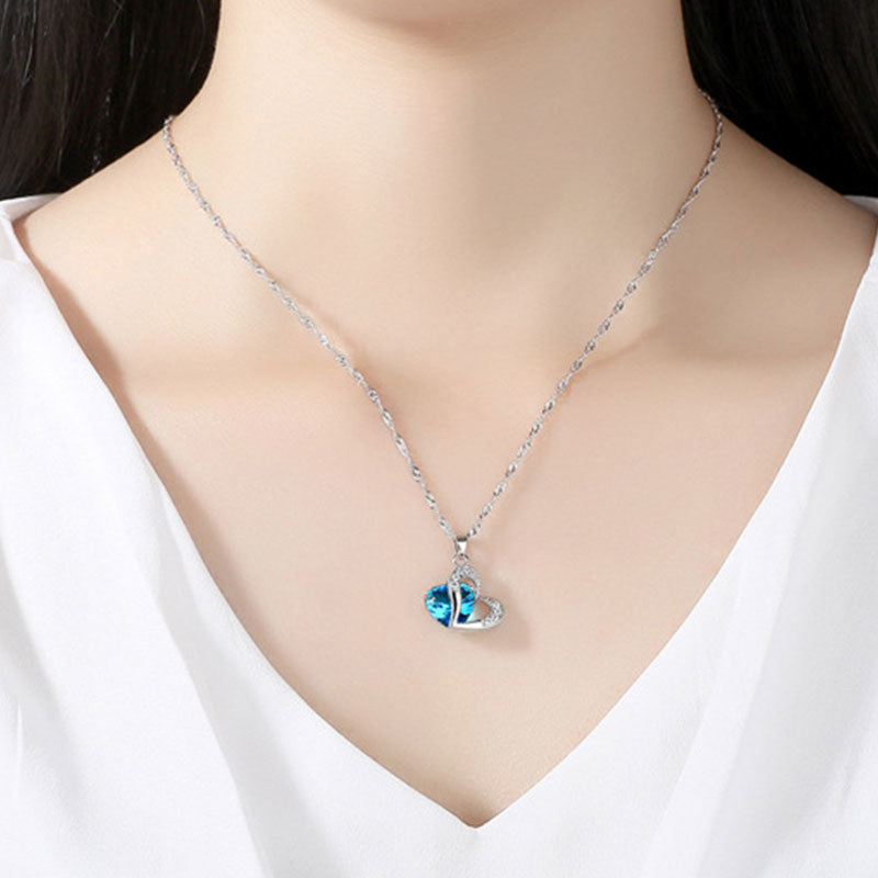 Dual Heart Shape Zircon Crystal Pendant Necklace