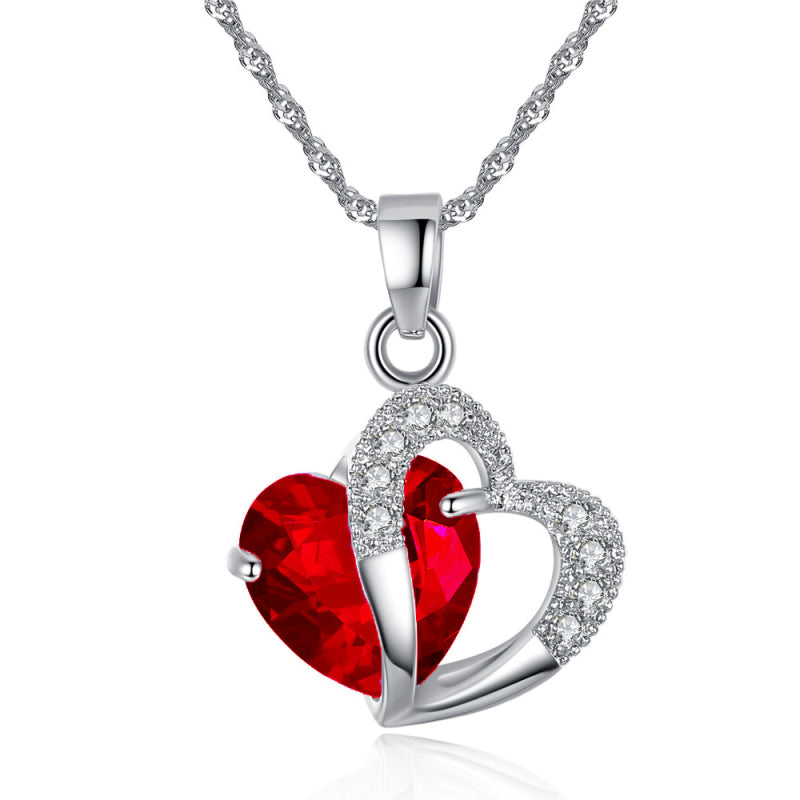 Dual Heart Shape Zircon Crystal Pendant Necklace