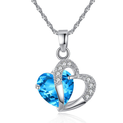 Dual Heart Shape Zircon Crystal Pendant Necklace