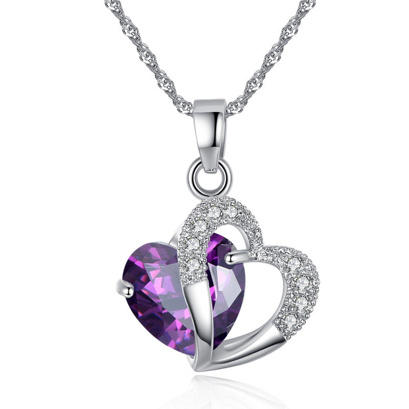 Dual Heart Shape Zircon Crystal Pendant Necklace