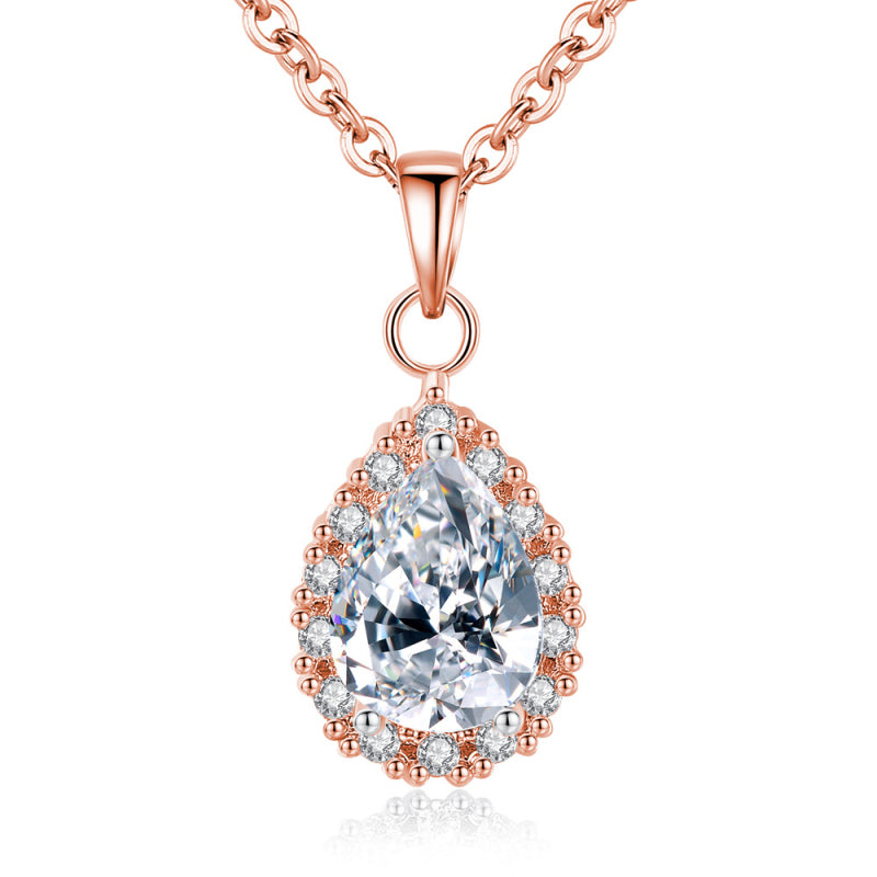 Tear Drop Shape Zircon Pendant Necklace.