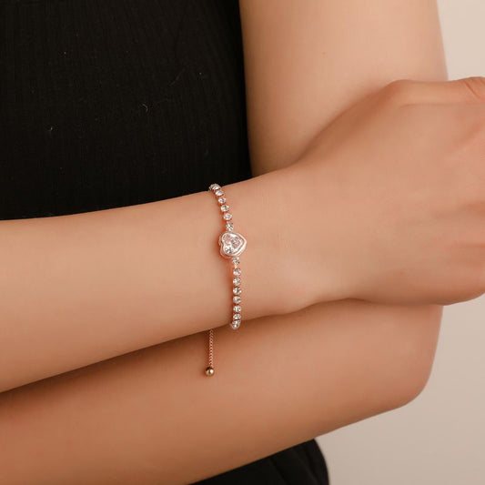 Heart Shaped Crystal Design Women Adjustable Bracelet