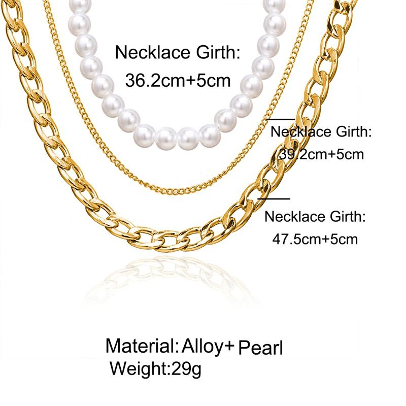 Faux Pearl Gold Color Chain Three-Layer Necklace