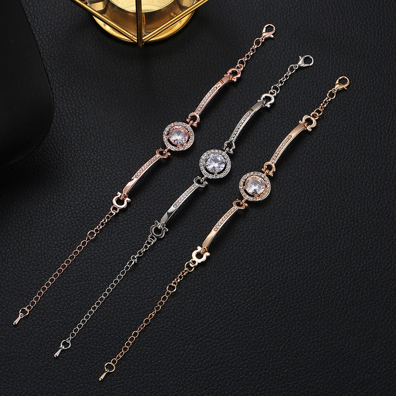 Elegant Brass Planted Chain Zircon Bracelet