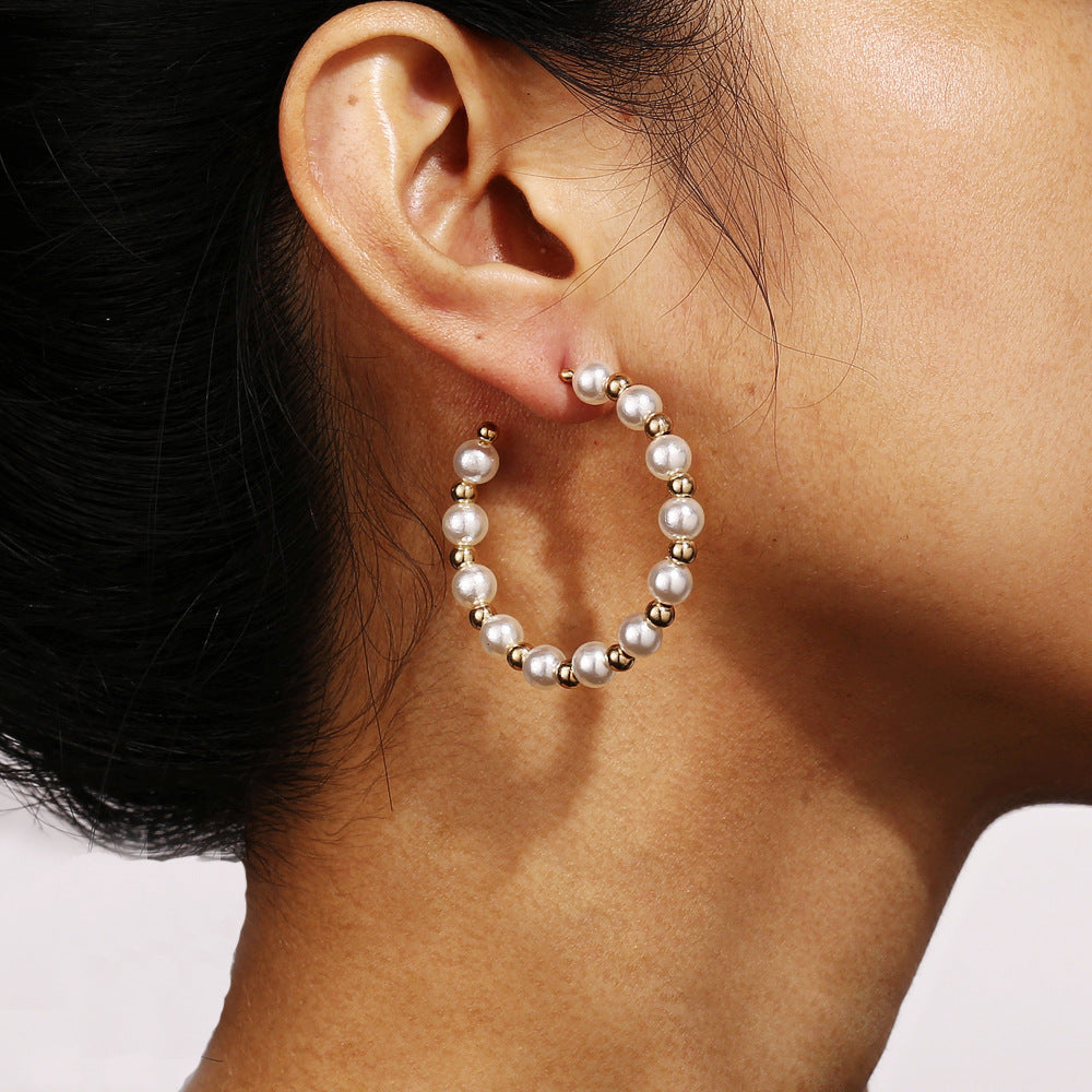 Faux Pearl Fashionable Design Hoop Earrings