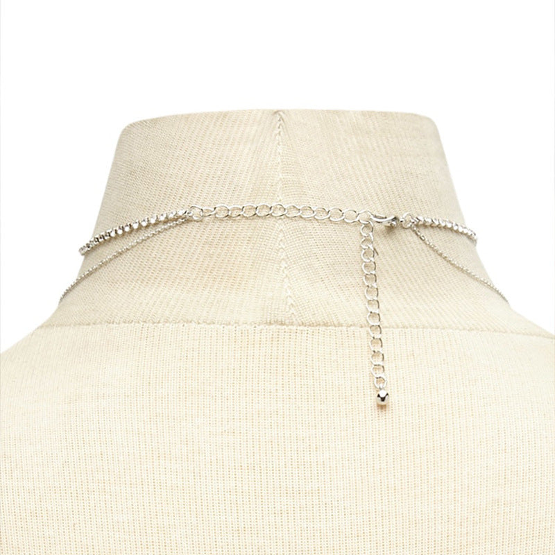 Double-Layer Pendant Necklace in Silver Color.