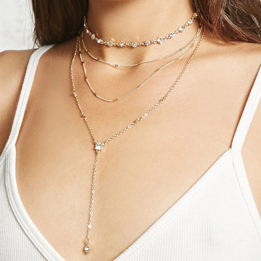 Women's Rhinestone 4-Layer Necklace