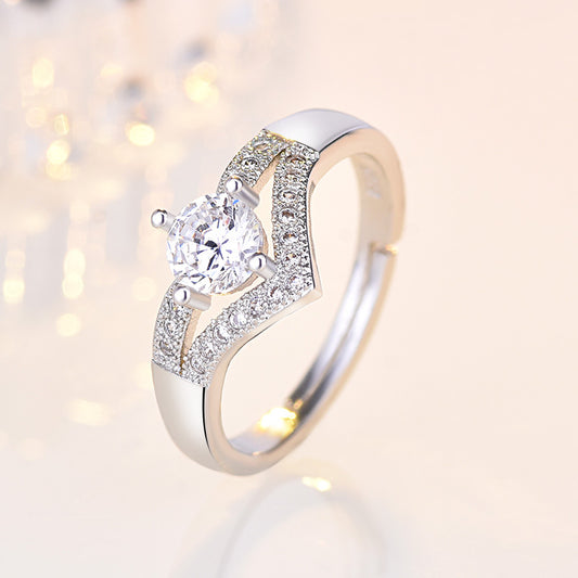 Faux Diamond V-Shape Adjustable Fashion Ring