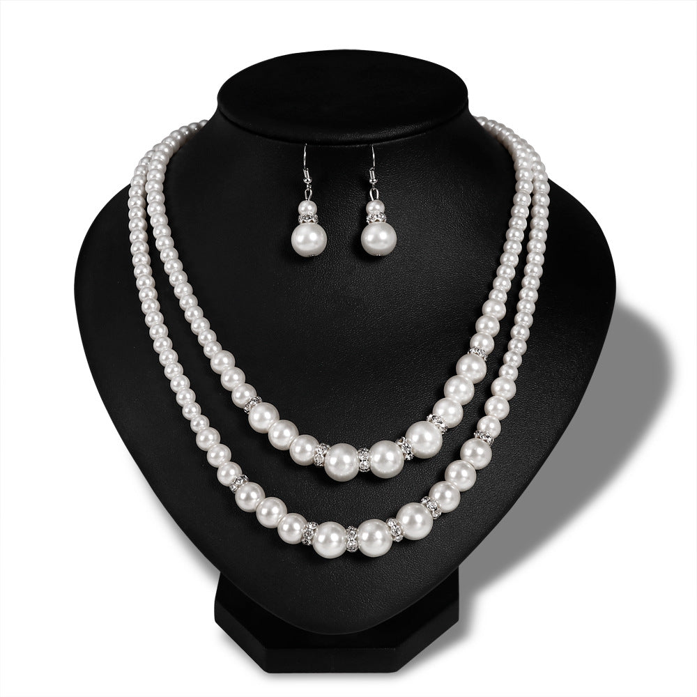 ModishWest – Necklace/Earrings Faux 2-Layer Set Pearl