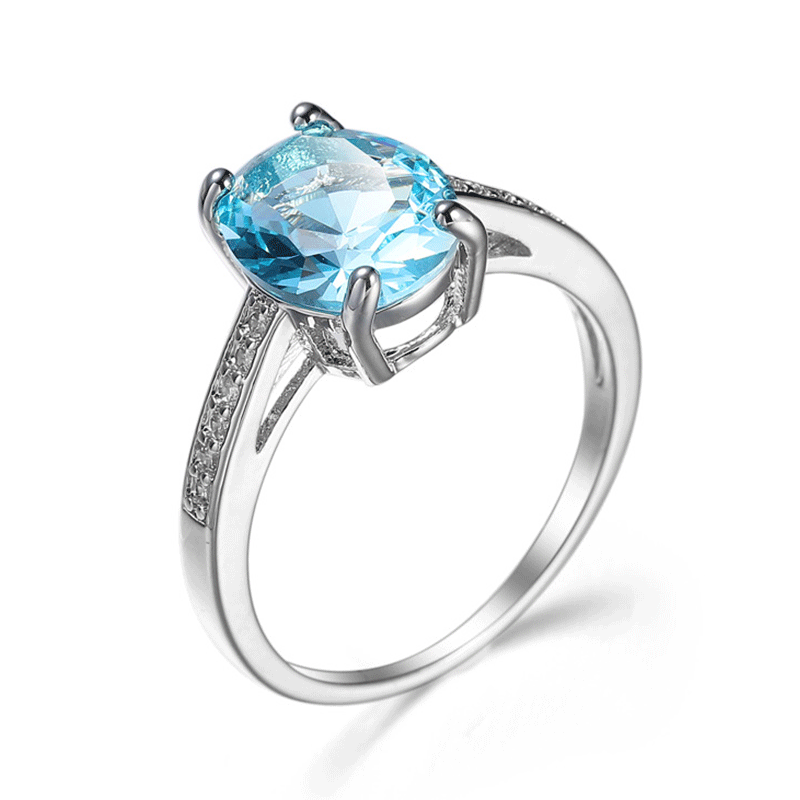 Oval Classic Blue Zircon Decor Ring