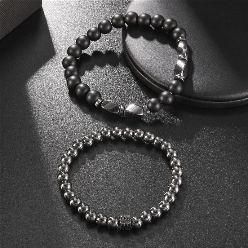 Natural Stone Micro Zircon Dice Bracelet Set