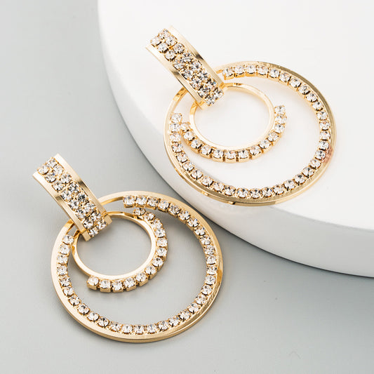 Gold Color Retro Rhinestones Earrings.