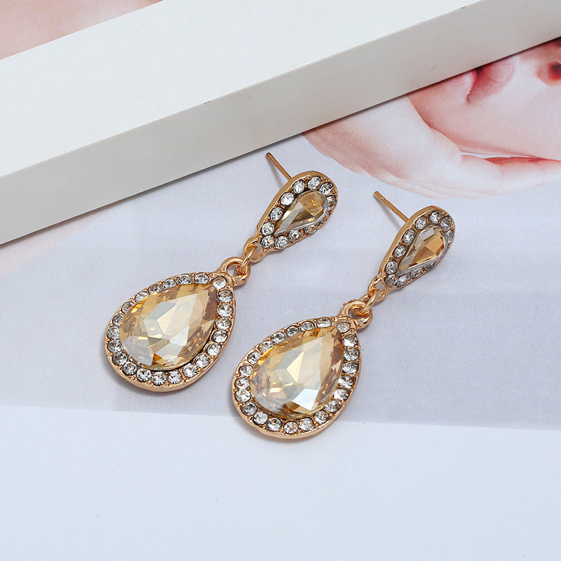 Champagne Color Drop Crystal Earrings