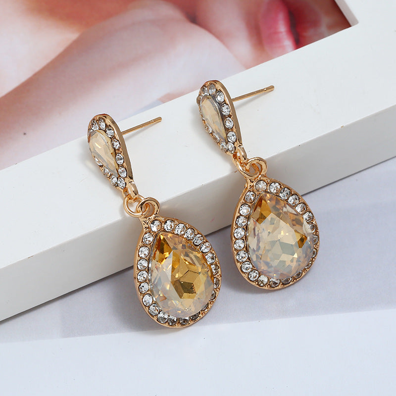 Champagne Color Drop Crystal Earrings