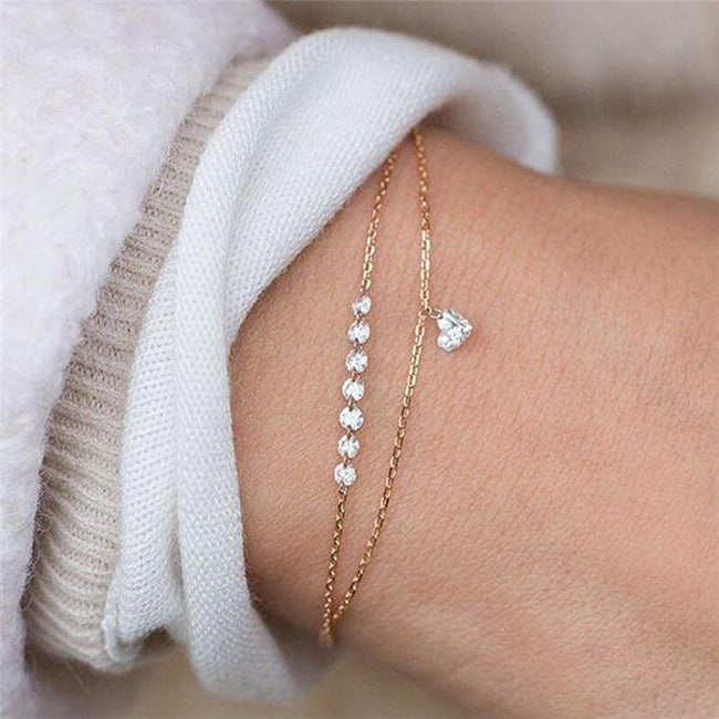 Heart-Shaped Double Layer Crystal Bracelet