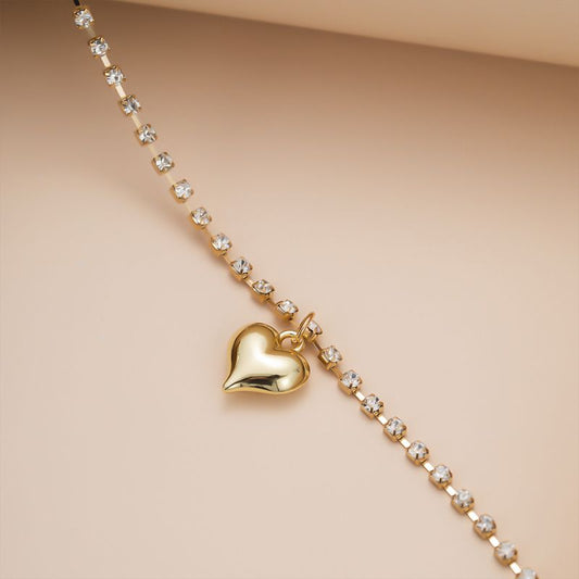 Rhinestone Heart-Shaped Pendant Chain Necklaces.