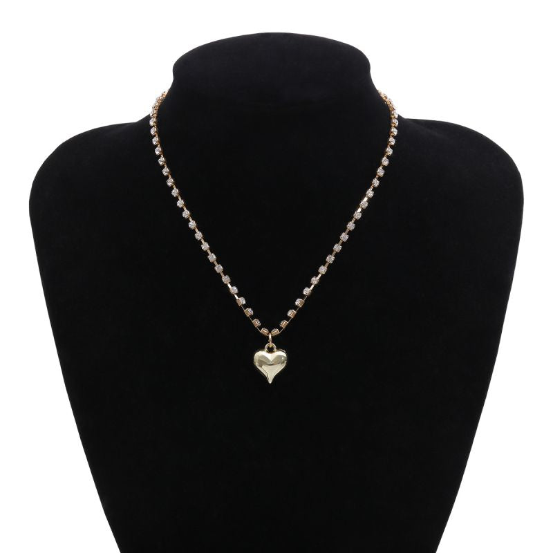 Rhinestone Heart-Shaped Pendant Chain Necklaces.