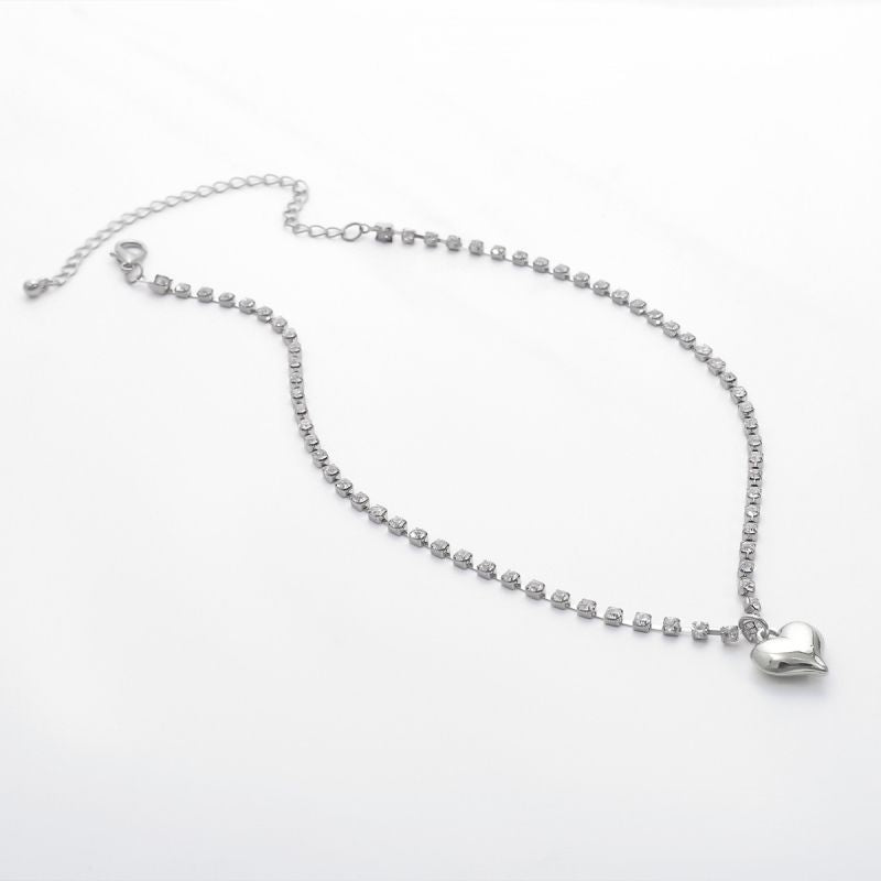 Rhinestone Heart-Shaped Pendant Chain Necklaces.