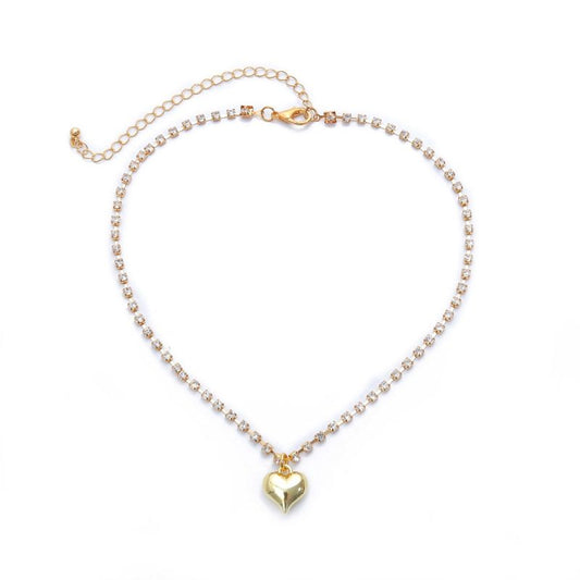 Rhinestone Heart-Shaped Pendant Chain Necklaces.