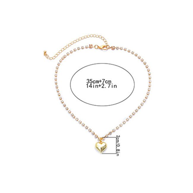 Rhinestone Heart-Shaped Pendant Chain Necklaces.