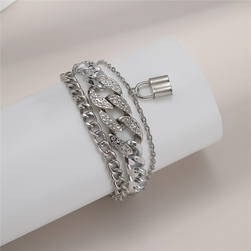 Rhinestone Multilayer Lock Pendant