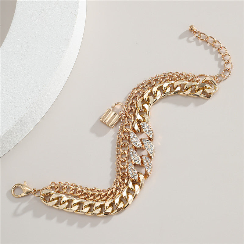 Rhinestone Multilayer Lock Pendant