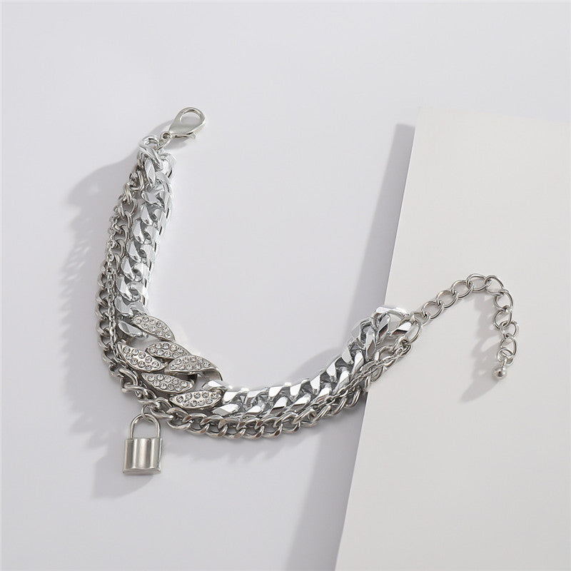 Rhinestone Multilayer Lock Pendant