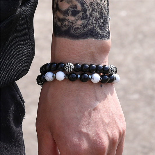 Men Elastic Micro-Inlaid Zircon Beads Bracelets Set