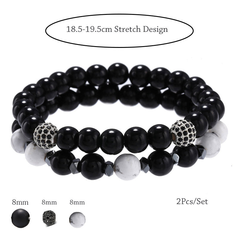 Men Elastic Micro-Inlaid Zircon Beads Bracelets Set