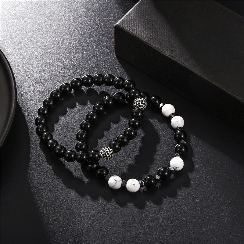 Men Elastic Micro-Inlaid Zircon Beads Bracelets Set