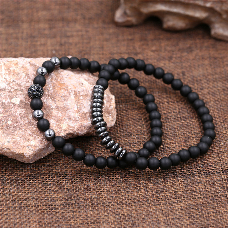 Men Style Black Matte Copper Inlaid Zircon Bracelets Set