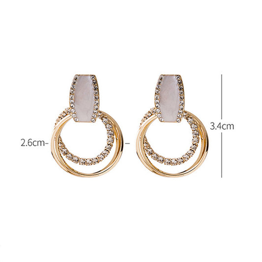 Circle Rhinestones Gold Color Earrings.