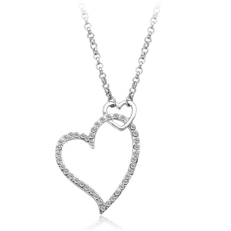 Heart Shaped Faux Diamond Pendant Silver Color Necklace