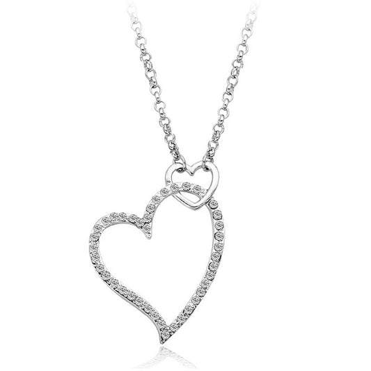 Heart Shaped Faux Diamond Pendant Silver Color Necklace