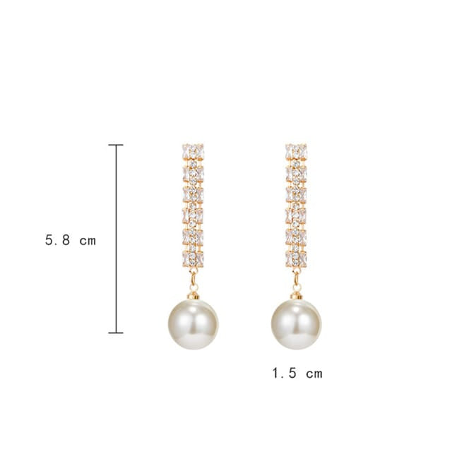 Rhinestone And Faux Pearl Gold Color Long Design Earrings